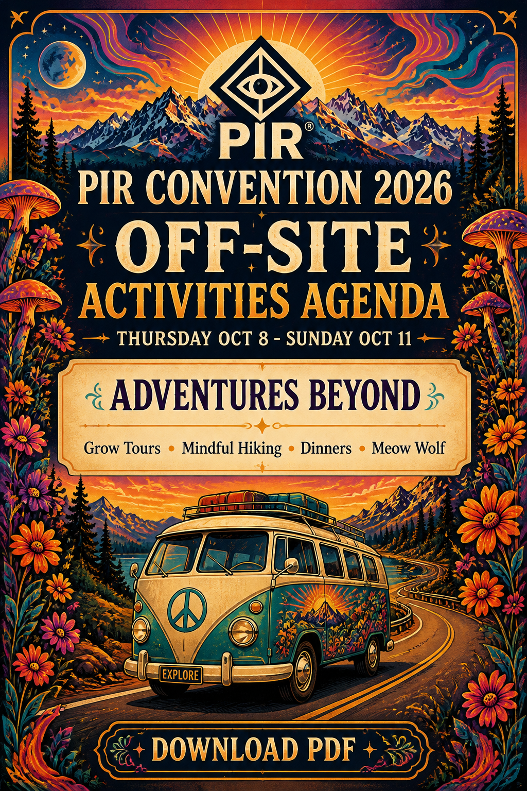 PIR Convention 2026 off-site activities agenda Thursday October 8 through Sunday October 11 - download PDF